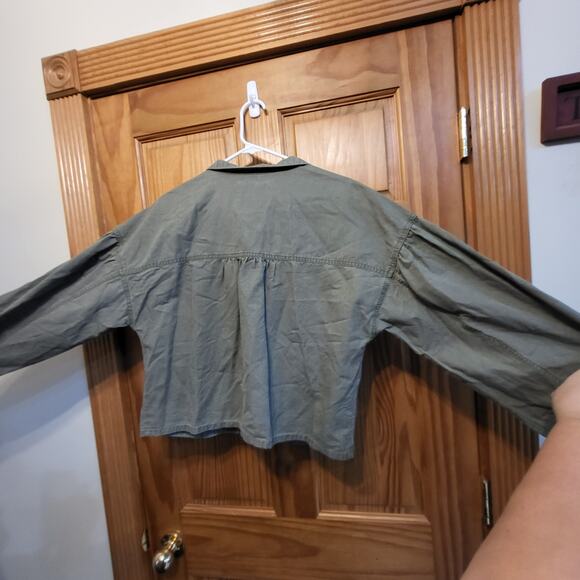 Sanctuary Crop Button Up Military Utility Jacket Army Green Womens size Small - Picture 3 of 3